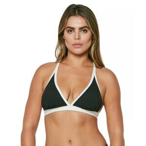 Jessica Simpson Ribbed Cross Back Bikini Top Size D L Black Ivory New Triangle